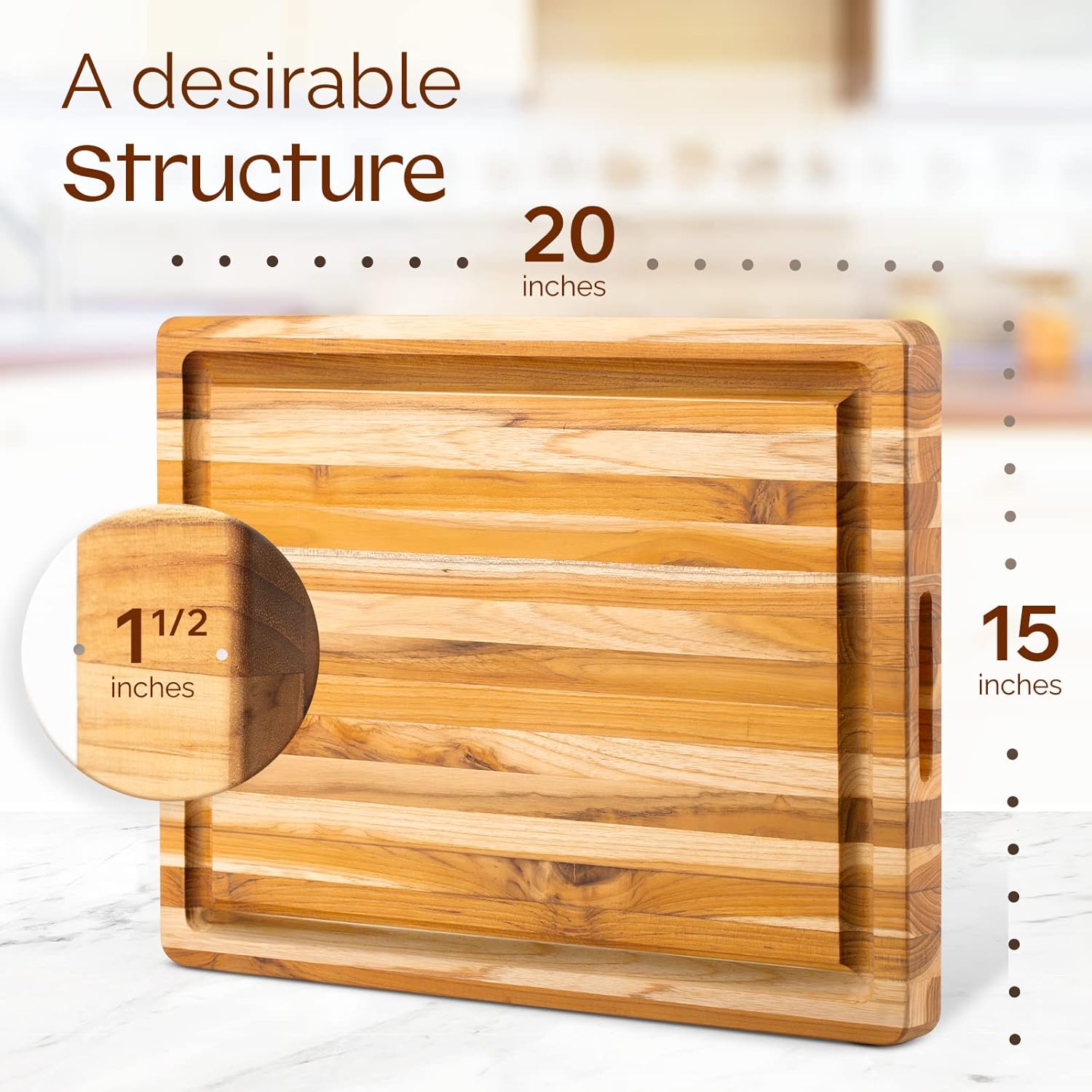 Set of 2 Teak Wood Cutting Board with Juice Groove and Handles - 17 inches + 20 inches W1868