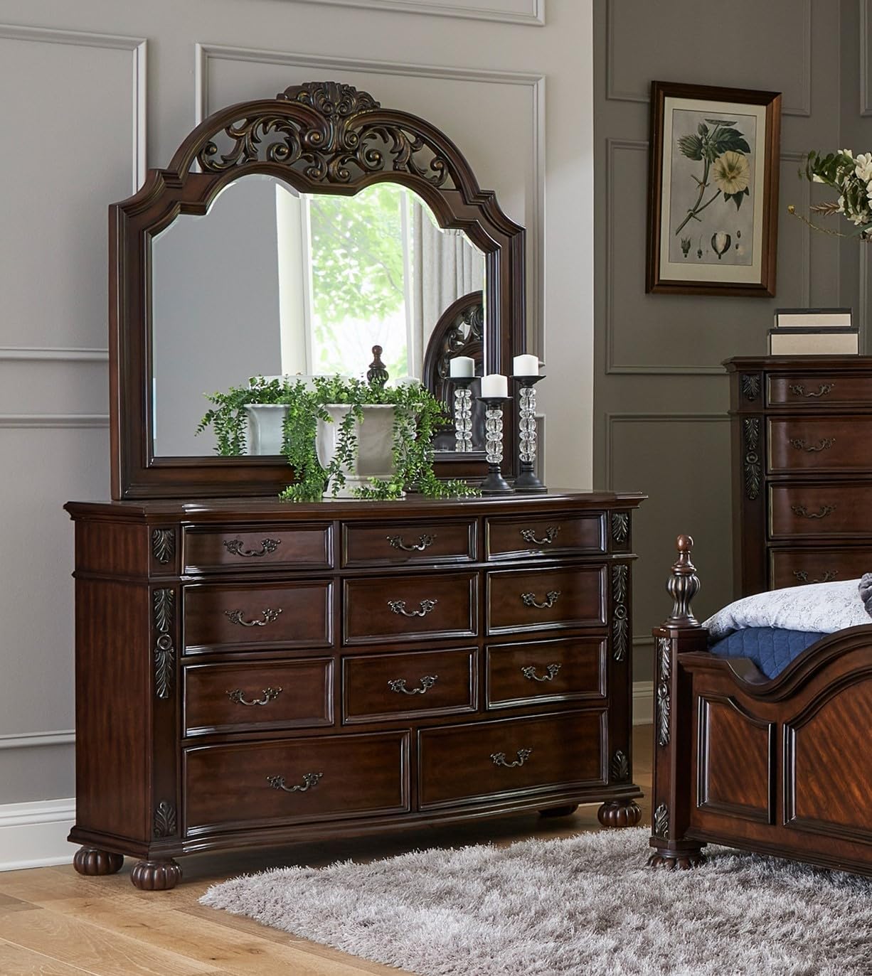 11 Drawers Cherry Finish Wood Dresser T827222