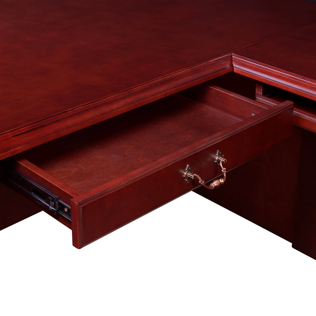 Mahogany L Shape Desk with Double Pedestal Drawer Unit A18701