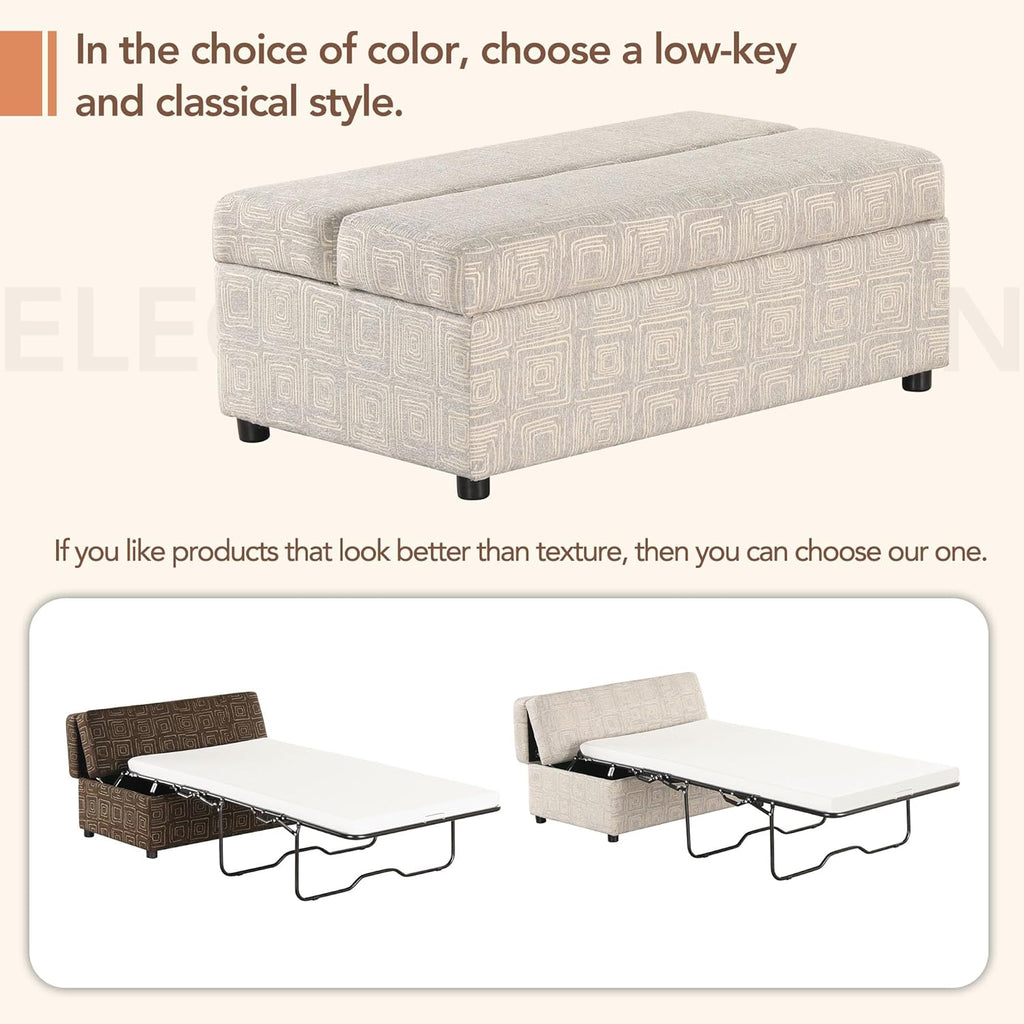Twin Size Folding Ottoman Sleeper Bed with Mattress Convertible Guest Bed Light Gray Couch Sofa X483019
