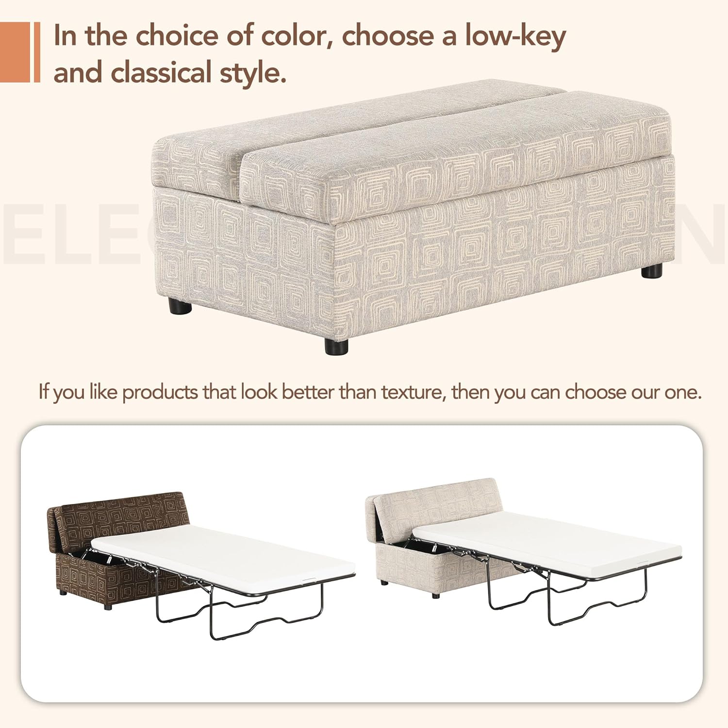 Twin Size Folding Ottoman Sleeper Bed with Mattress Convertible Guest Bed Light Gray Couch Sofa X483019