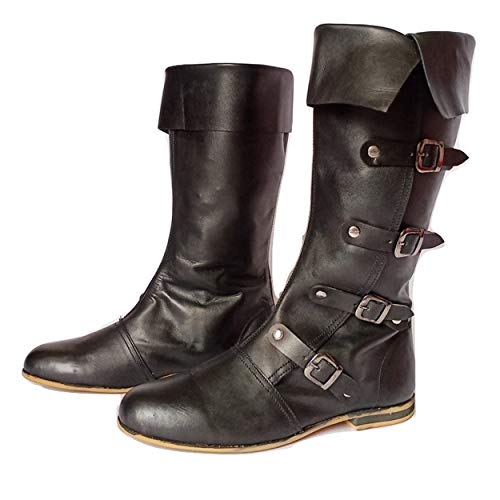 Medieval Leather Boots 4 Buckle Long Boot C5211