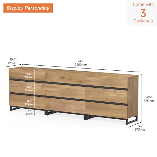 Oak TV Stand with 3 Drawers and Metal Base D33518