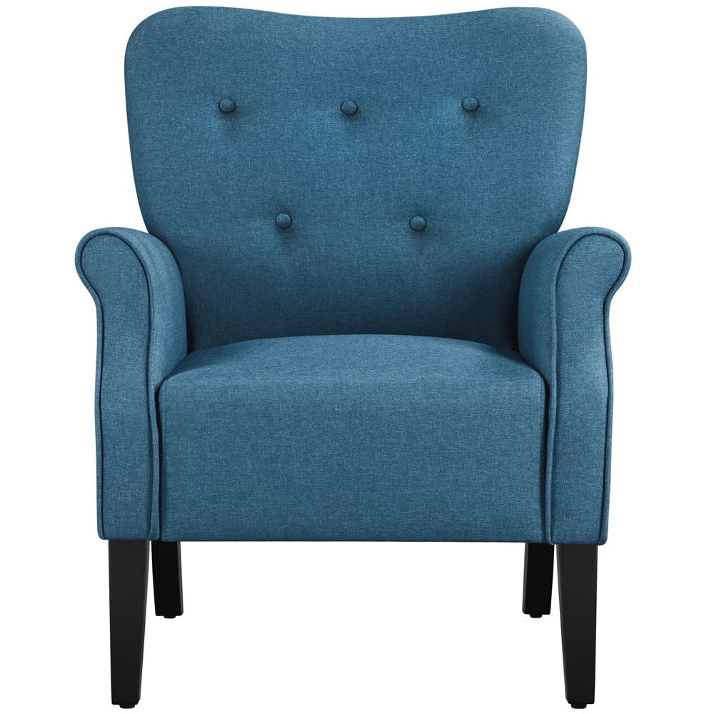 Navy Blue Upholstered Accent Chair with Wooden Leg E2860