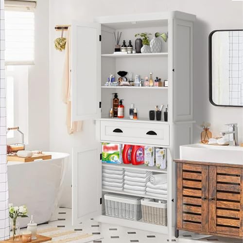 72" 4 Door 2 Adjustable Shelves 1 Drawer White Wood Storage Cabinet I92956