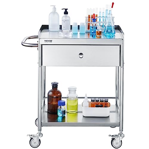 Stainless Steel Utility Cart with Wheels, 2 Shelves, 1 Drawer N2046