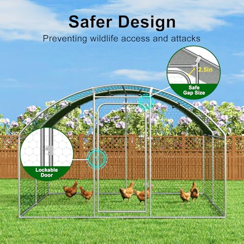 Large Metal Chicken Coop Walk-in Poultry Cage Chicken Run Pen Dog Kennel with Waterproof and Anti-Ultraviolet Cover (9.8' L x 19.7' W x 6.4' H) M791