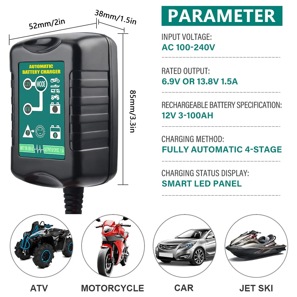 6V 12V Automatic Battery Charger Maintainer H9533