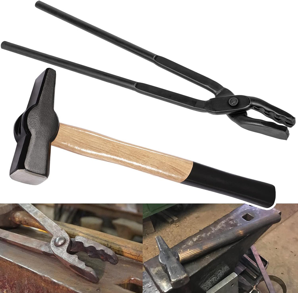 17” Wolf Jaw Tongs and Hammer Tool Set O1940