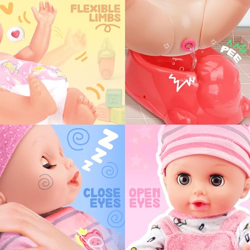 14 Inch Doll Playset with Carrier Bassinet Bed, Feeding Set, Doll Clothes F8132