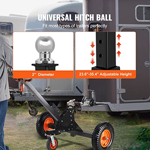 Adjustable Trailer Dolly with 1-7/8'' Hitch Ball & 10'' Solid Tires, 16''-24'' Adjustable Height, 600lbs Tongue Weight Capacity S486