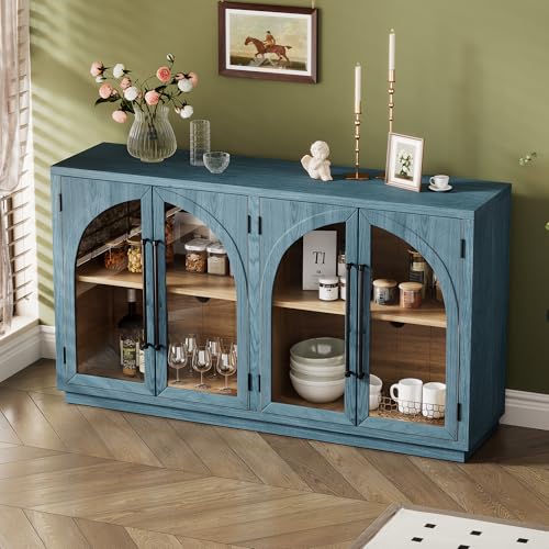 Black Large Sideboard Cabinet with 4 Glass Doors E1361