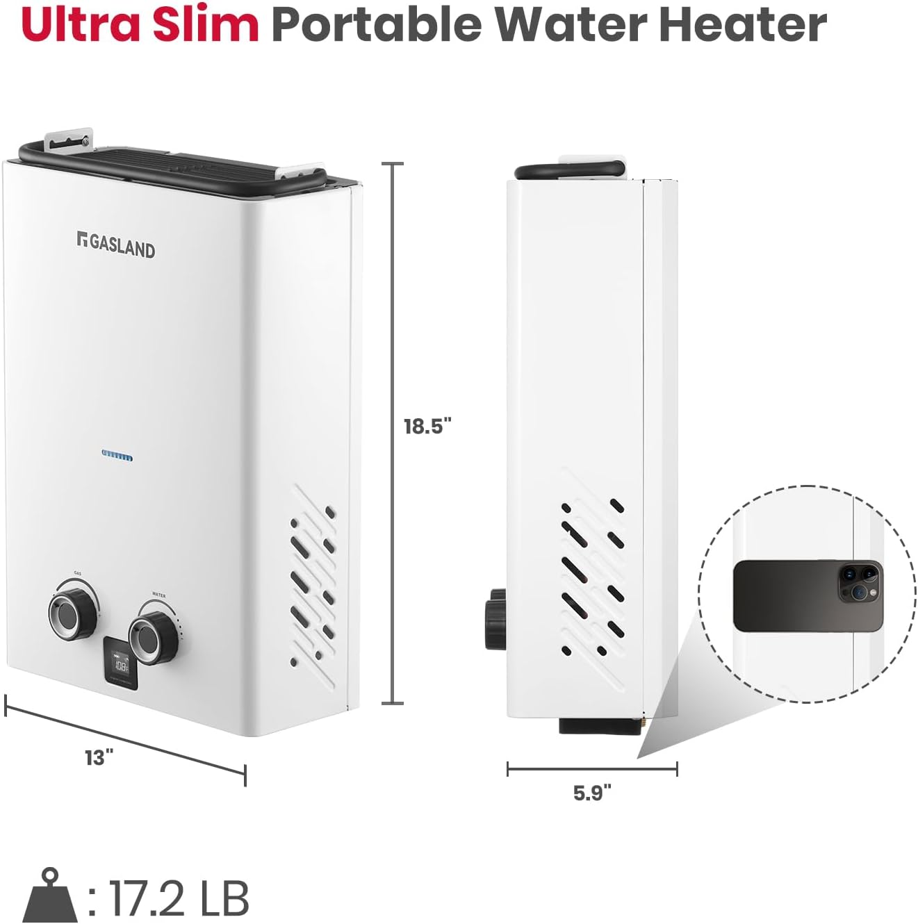 Propane Tankless Water Heater, 2.64GPM 10L, Ultra Slim Portable Hot Water Heater F652565