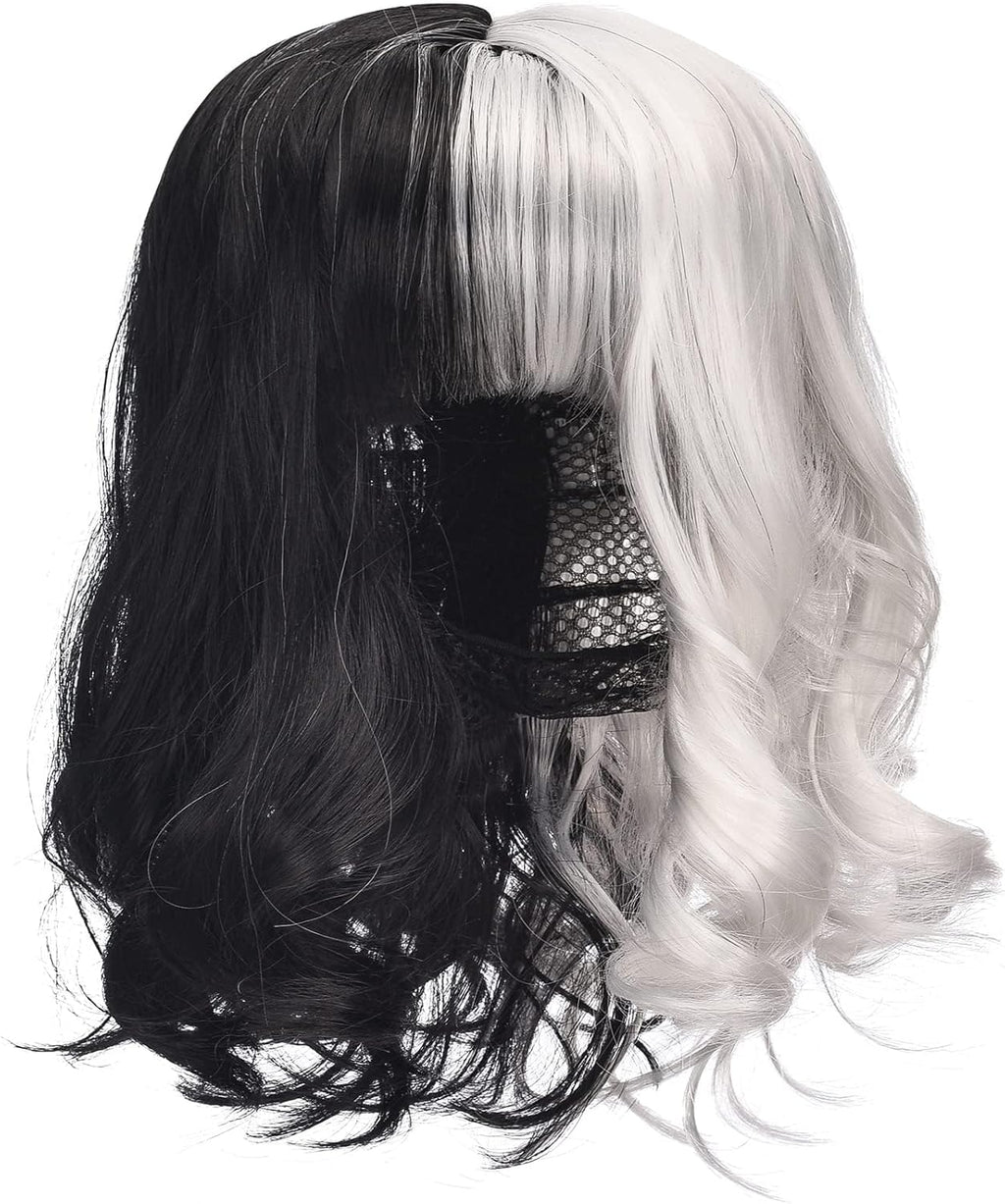 Black and White Wig, Dalmatian Shawl, Red Gloves, Necklace and Wig Cap Accessories Y4287