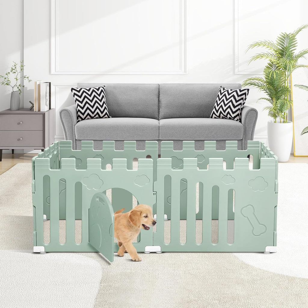 Green 6-Panel Plastic Dog Playpen G7597