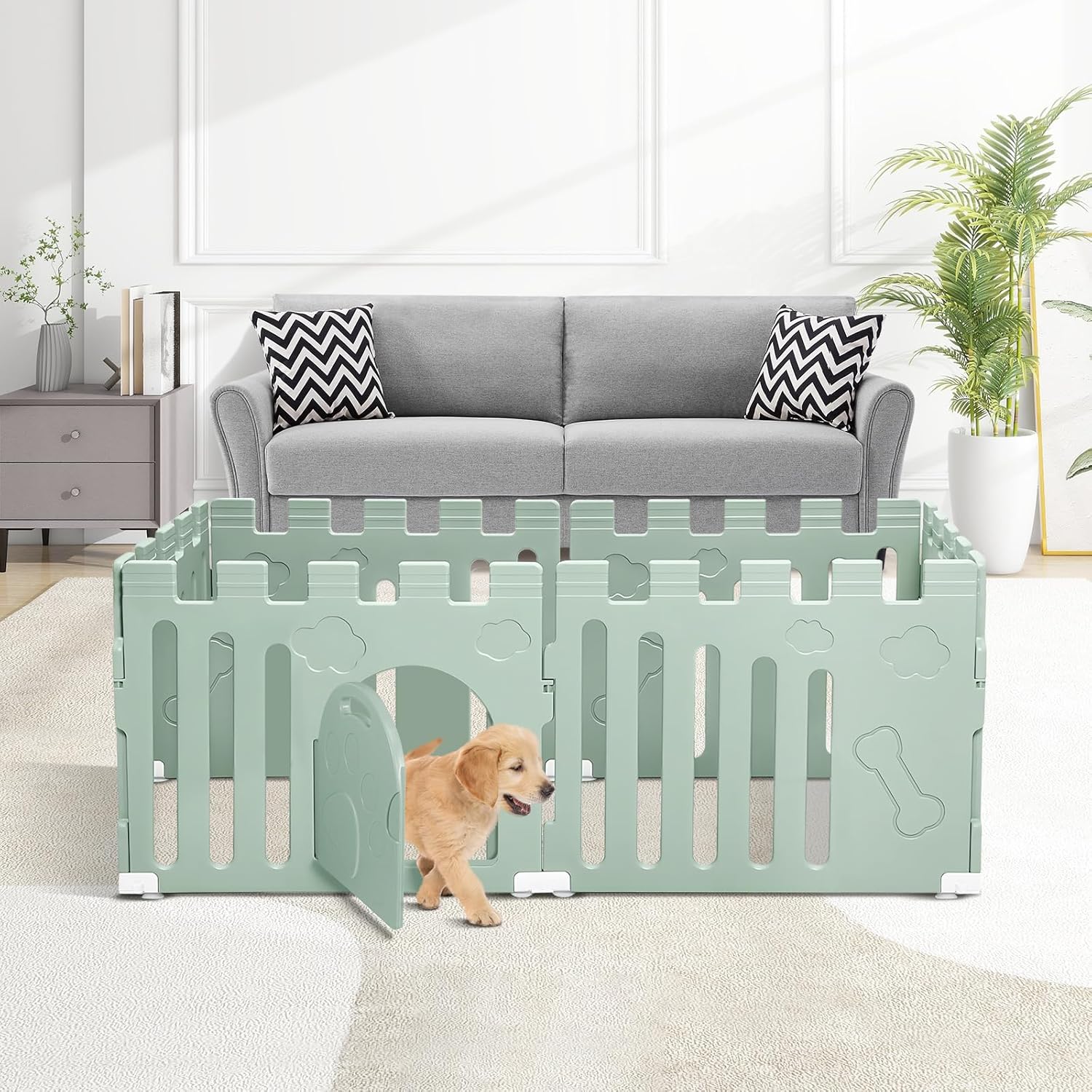 Green 6-Panel Plastic Dog Playpen G7597