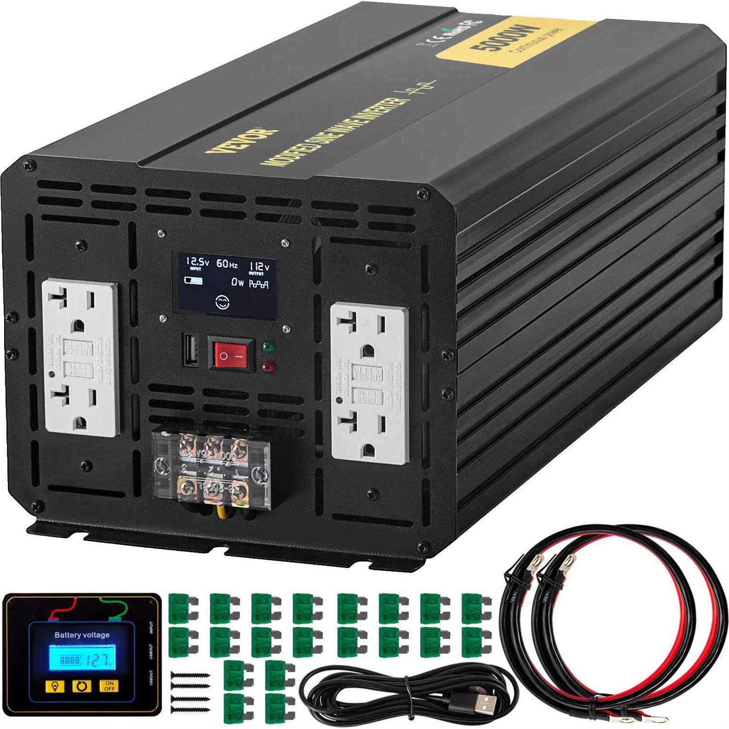 5000W Modified Sine Wave Power Inverter DC 12V to AC 110V with LCD Display G5757