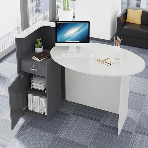 White Oval Wooden Reception Desk L5576