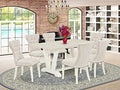 7 Piece Rectangle Dining Table with 6 Doeskin Linen Fabric Upholstered Chairs V1646