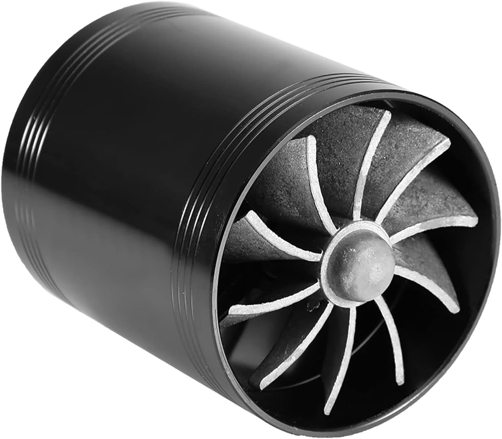 Twin Fan Turbine Car Air Intake Turbocharger Super Gas Fuel Saver (Black) T265
