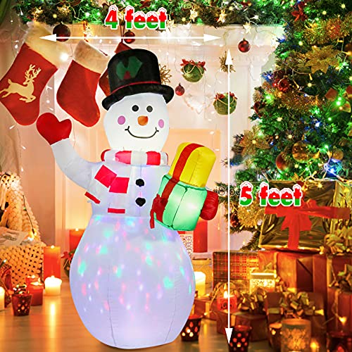 5ft Inflatable Snowman with Built-in Rotating LED Lights F3462