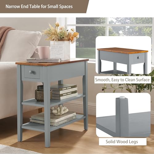 Gray Side Table with Charging Post and Storage Cabinet Q249