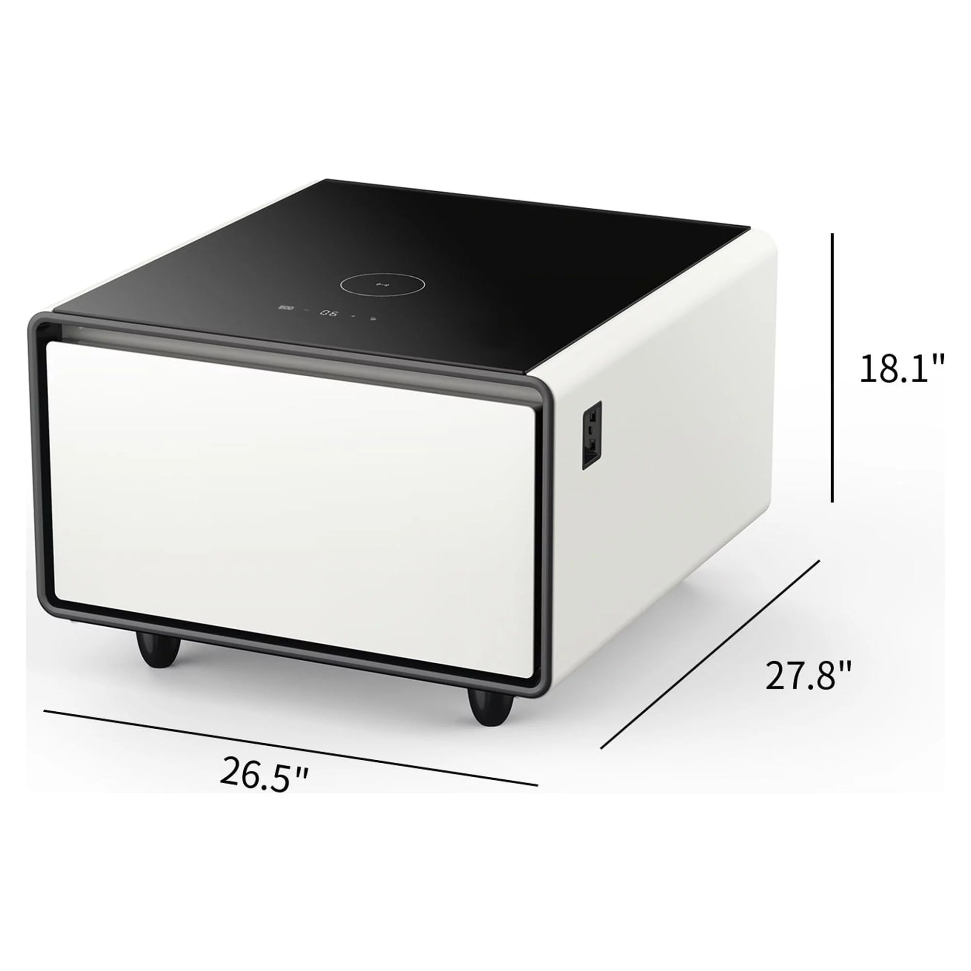 White Smart Side Table with Built in Fridge and Storage Drawer W205