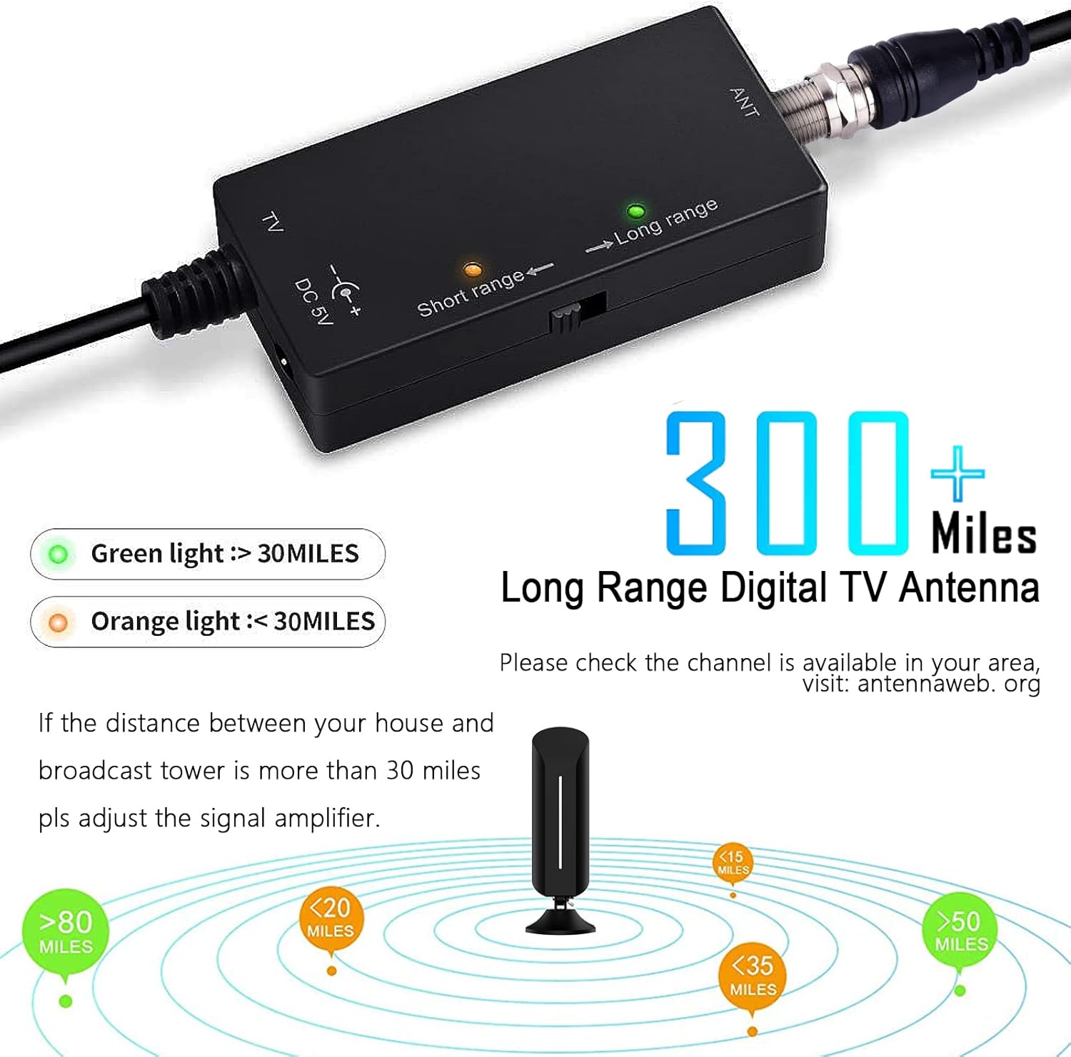 Outdoor HD Digital TV Antenna with 32.8ft Coaxial Cable S387513