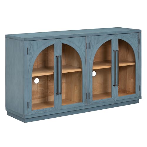 Black Large Sideboard Cabinet with 4 Glass Doors E1361