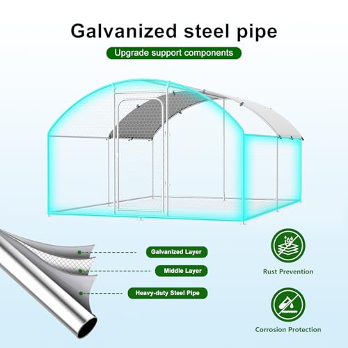 Large Metal Chicken Coop Walk-in Poultry Cage Chicken Run Pen Dog Kennel with Waterproof and Anti-Ultraviolet Cover (9.8' L x 19.7' W x 6.4' H) M791