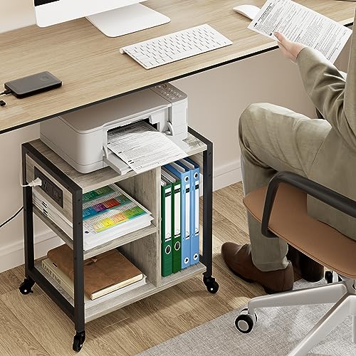 Rustic Gray 4 Tier Mobile Printer Stand with Storage Shelf S7104