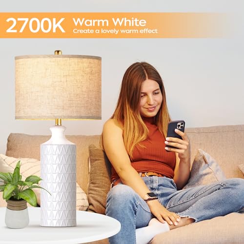 Farmhouse Ceramic Table Lamp Set of 2, 25" White Accent Lamp with 3-Color Temperature LED Bulbs M4032