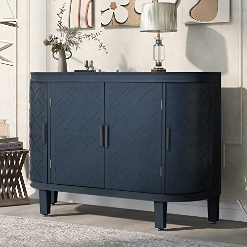 Grey Wooden Buffet Cabinet with Antique Pattern Doors B434