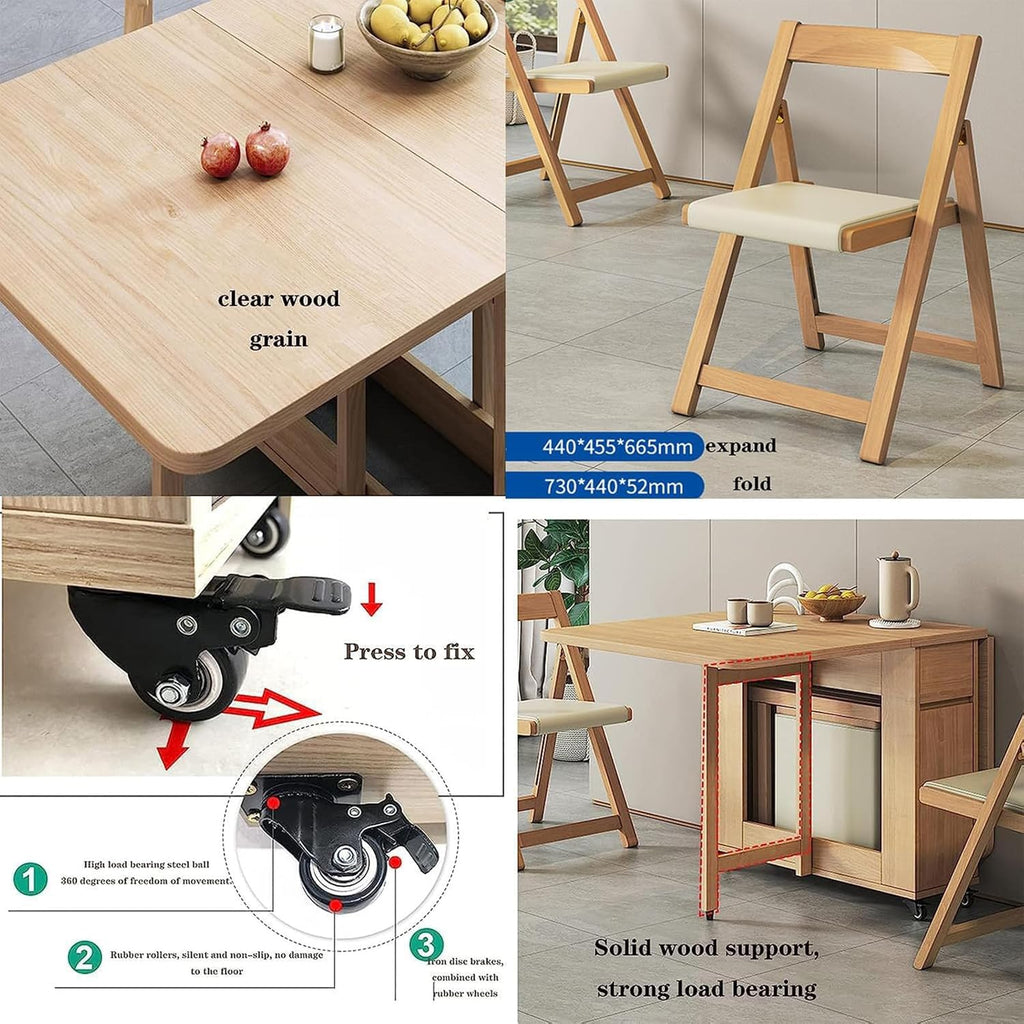 Beige Solid Wood Folding Dining Table Set F50313