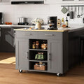 White Kitchen Island with Drop Leaf and Storage on Wheels Y749274