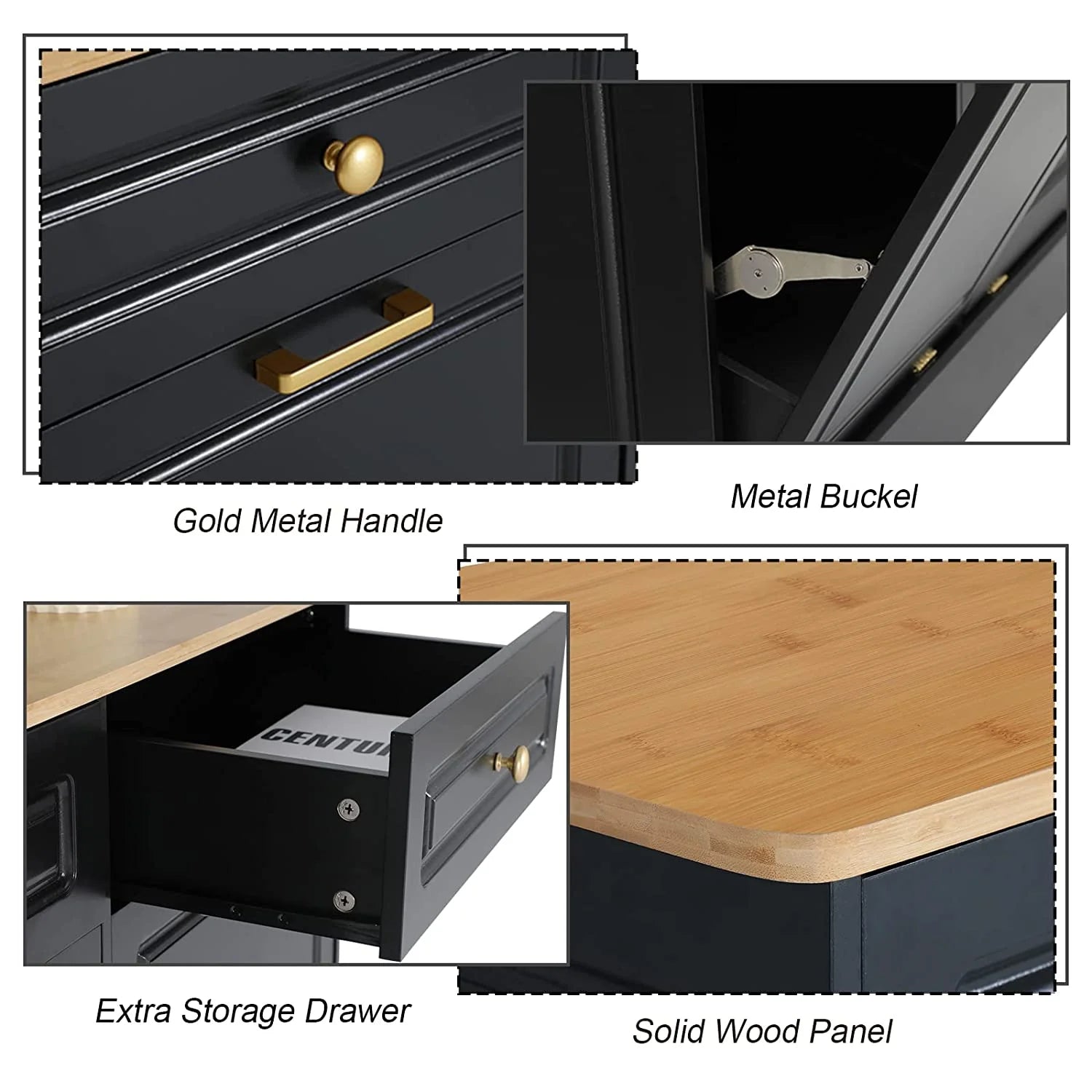 Black Double Tilt Out Trash Cabinets with Drawers Wooden Recycling Cabinet H4627