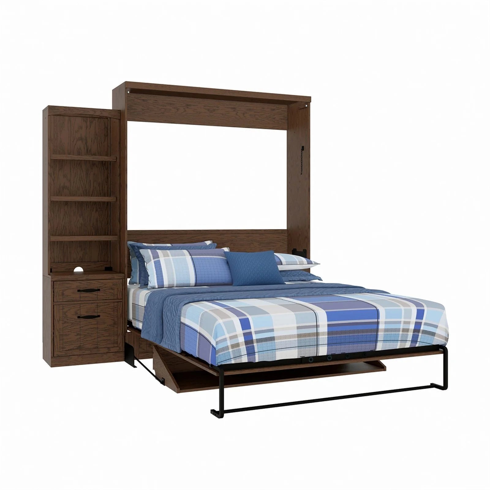 Brown Wood Queen Murphy Wall Desk Bed with Shelf Storage Y315