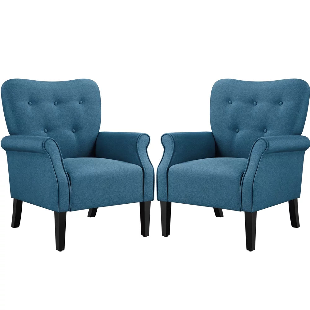 Navy Blue Upholstered Accent Chair with Wooden Leg E2860