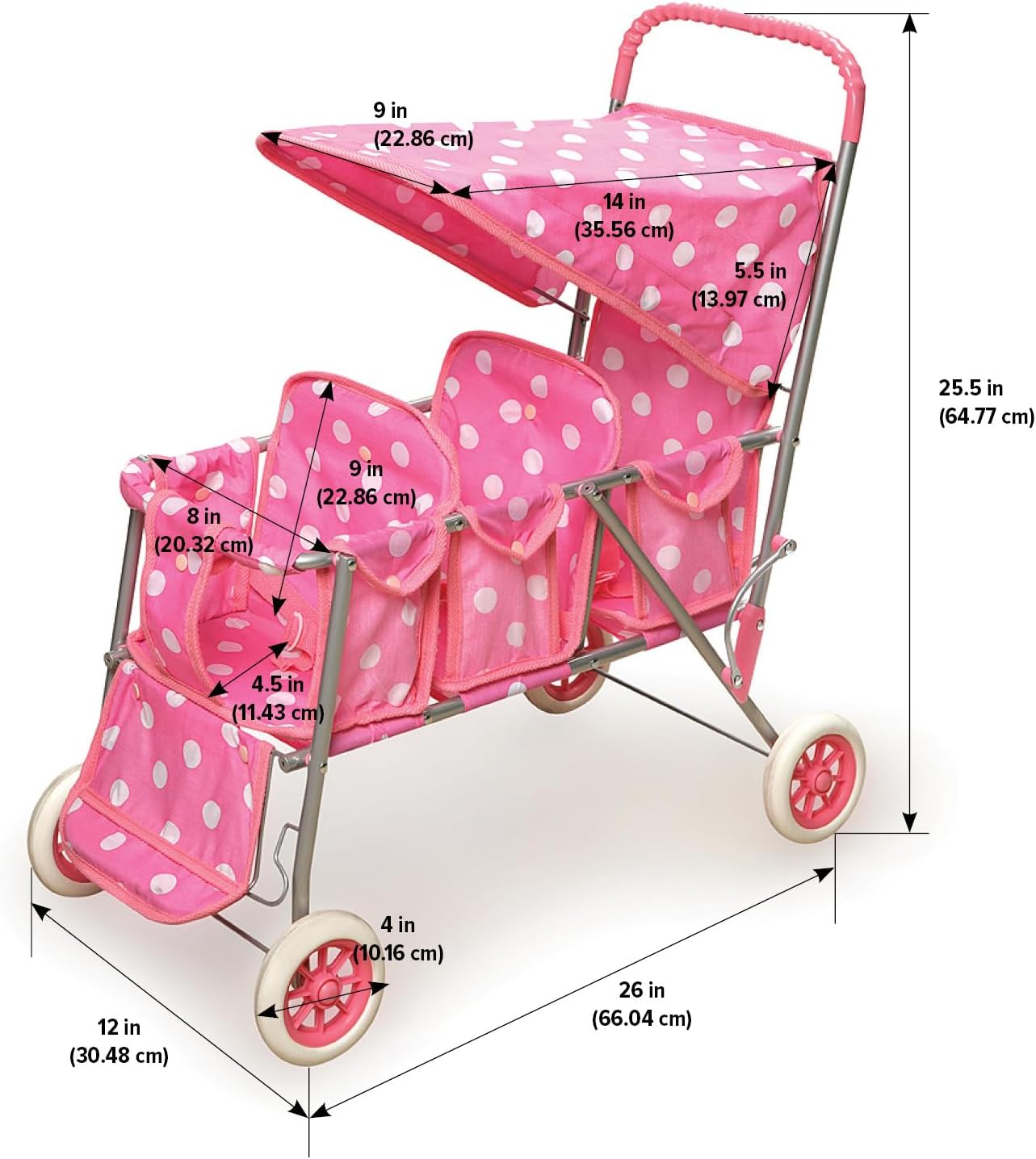 Pink Polka Dots Triple Doll Stroller V875