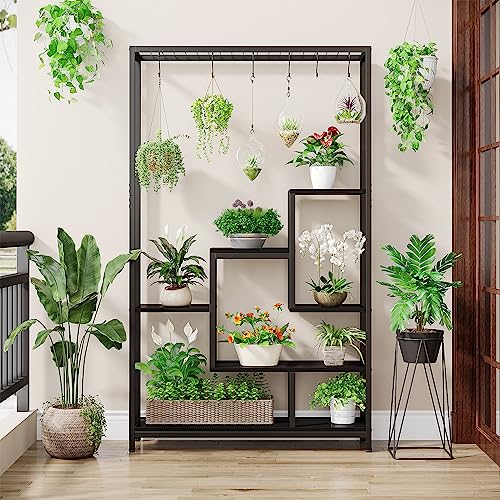 5-Tier Tall Metal Plant Stand, 70.9”, Black Z573435