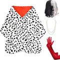 Black and White Wig, Dalmatian Shawl, Red Gloves, Necklace and Wig Cap Accessories Y4287