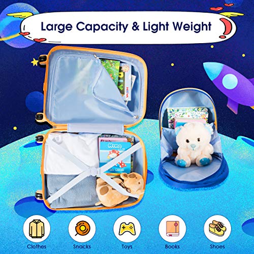 2Pc Kid Carry On Luggage Set, 12" & 18" Suitcase with 4 Spinner Wheels D7283