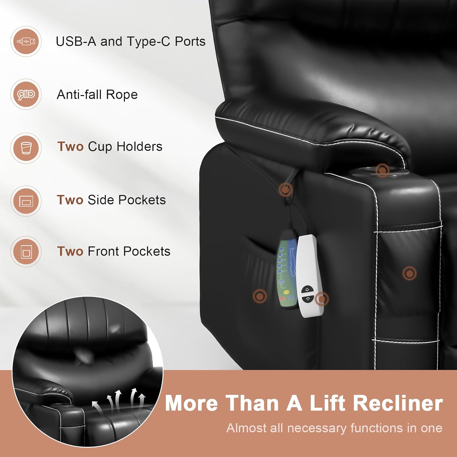 Oversized Power Lift Recliner Chair with Heat and Massage B344363