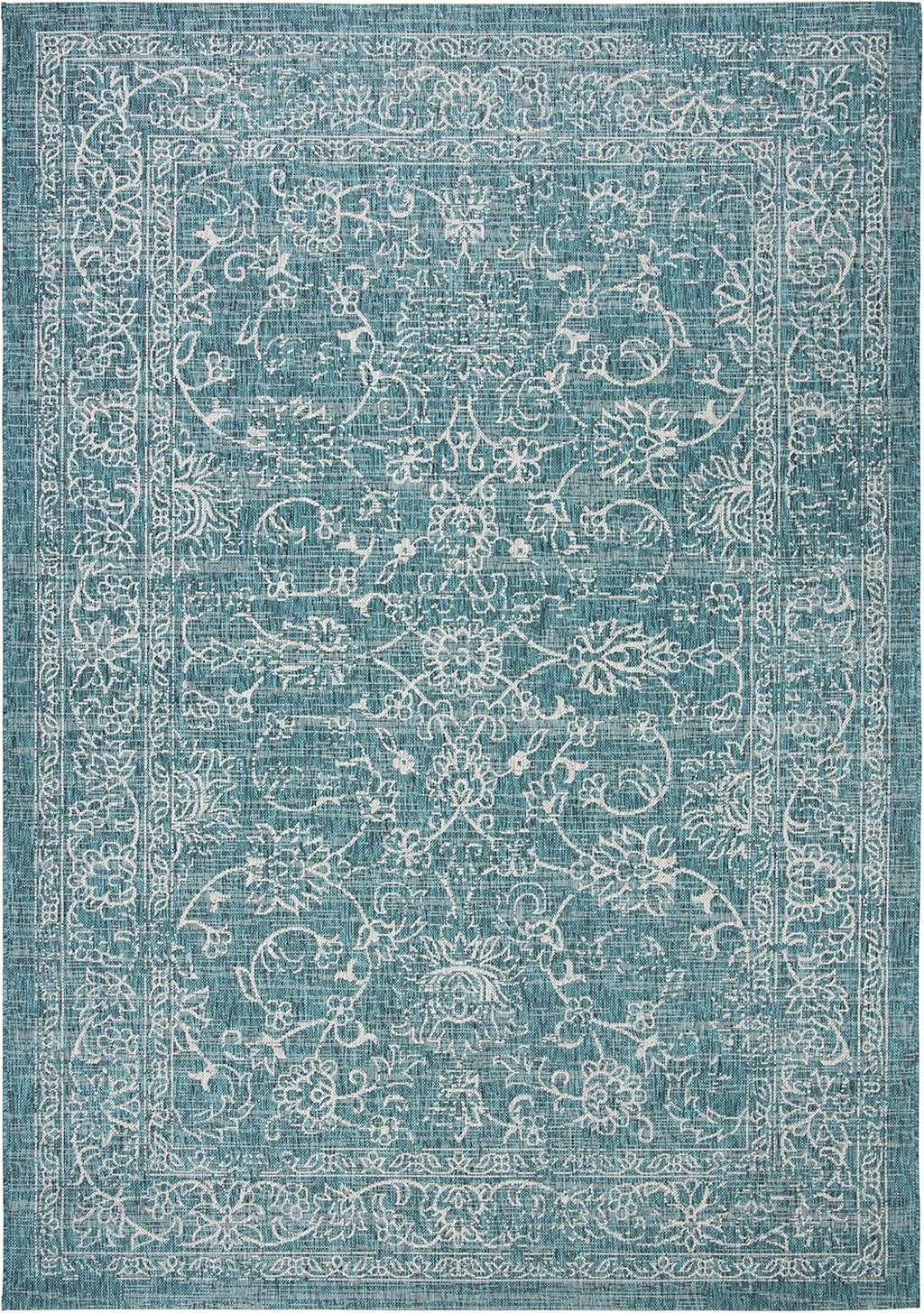 6'7" x 9'6" Turquoise Area Rug W2508