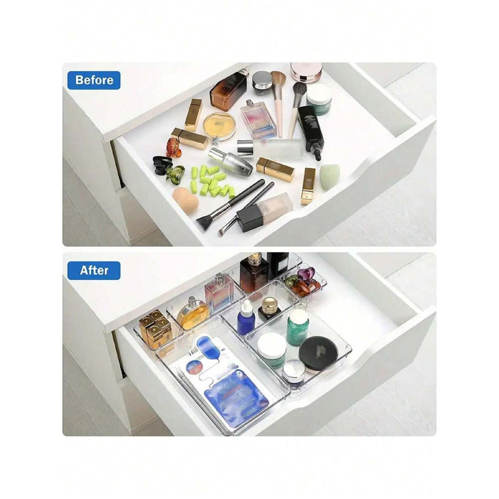 Clear Plastic Drawer Organizers Set, 4-Size Trays Y84555