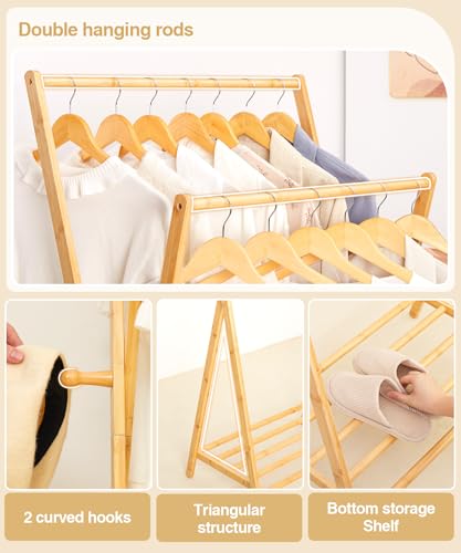 Bamboo Clothes Rack with Storage Shelf, Foldable Wardrobe Storage Rack (Natural) Z551579