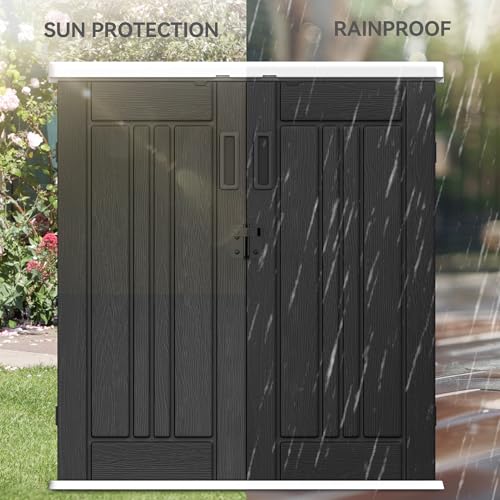 Outdoor Storage Cabinet with 2 Shelves, Waterproof Resin Lockable 15 cu. ft. Storage Shed, Dark Gray P176324