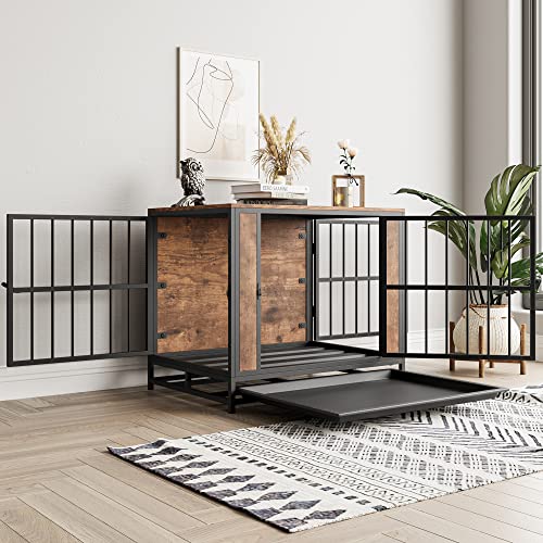 Metal and Wooden Dog Crate with 3 Doors I865196