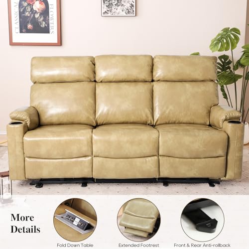 Brown Power Reclining 3-Seat Sofa with USB Ports and Cup Holders L2077