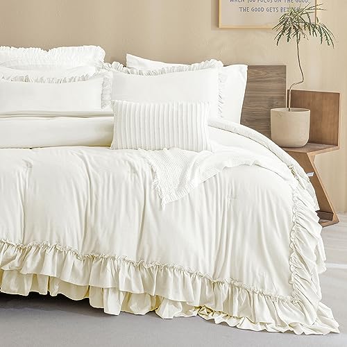 Taupe Queen Size 3pcs Ruffled Microfiber Comforter Set D4595